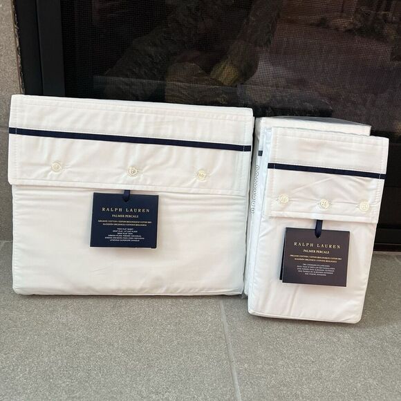 Ralph Lauren Other - Ralph Lauren Flat Sheet Twin Standard Pillow Cases Organic Cotton Palmer Navy